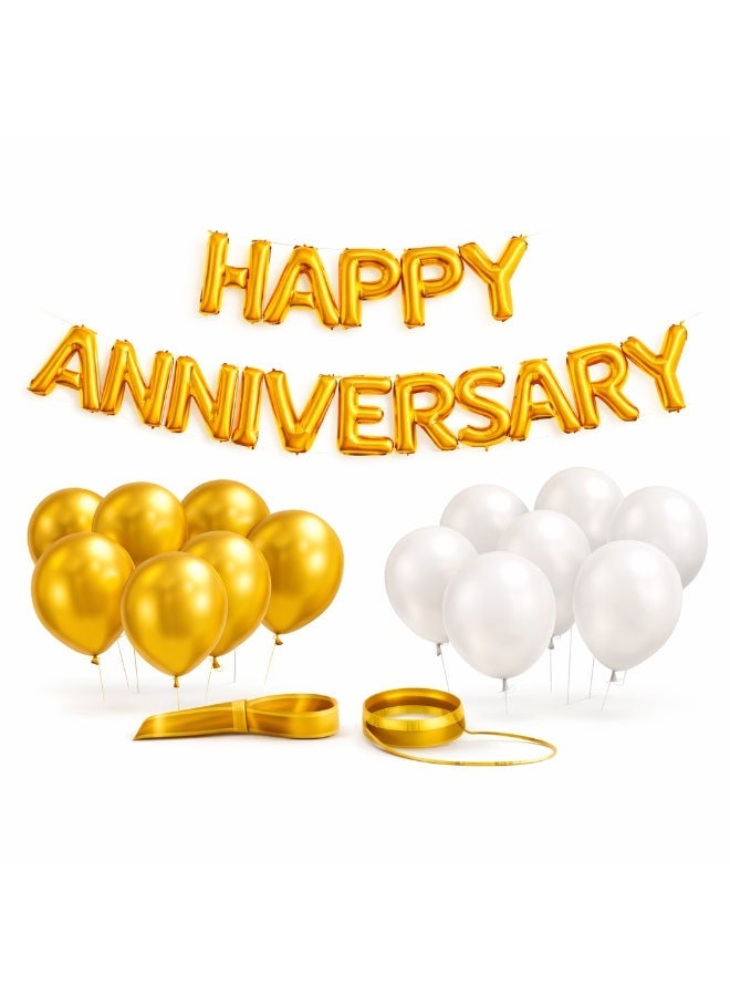 Happy Anniversary Gold Foil Letter Balloon Banner – 16 Inch (40 cm) – Party & Event Decoration - Image 1